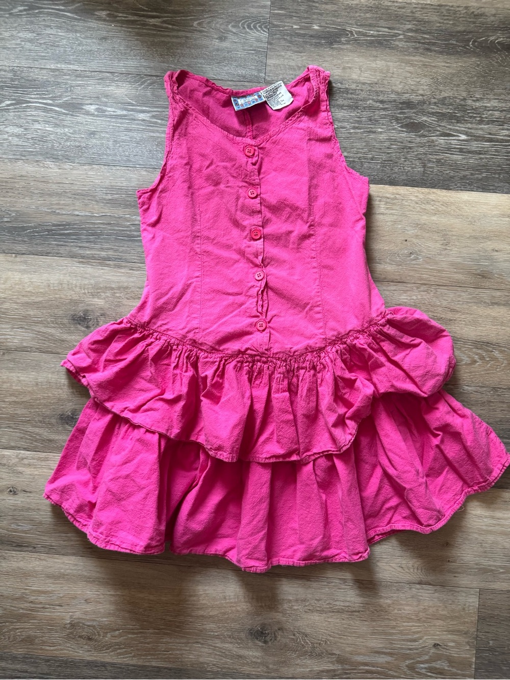 Vintage Au Courant Bright Hot Pink Button-Front Tiered Dress